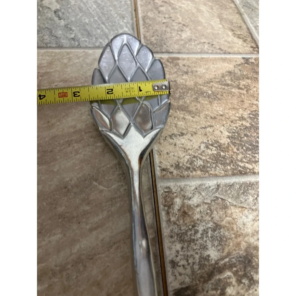 Silver Cast Aluminum Artichoke Serving Spoon 12.5 Inch Botanical Serving Utensil